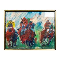 Artist Signed Oil, Gouache and Watercolor Equestrian Painting
