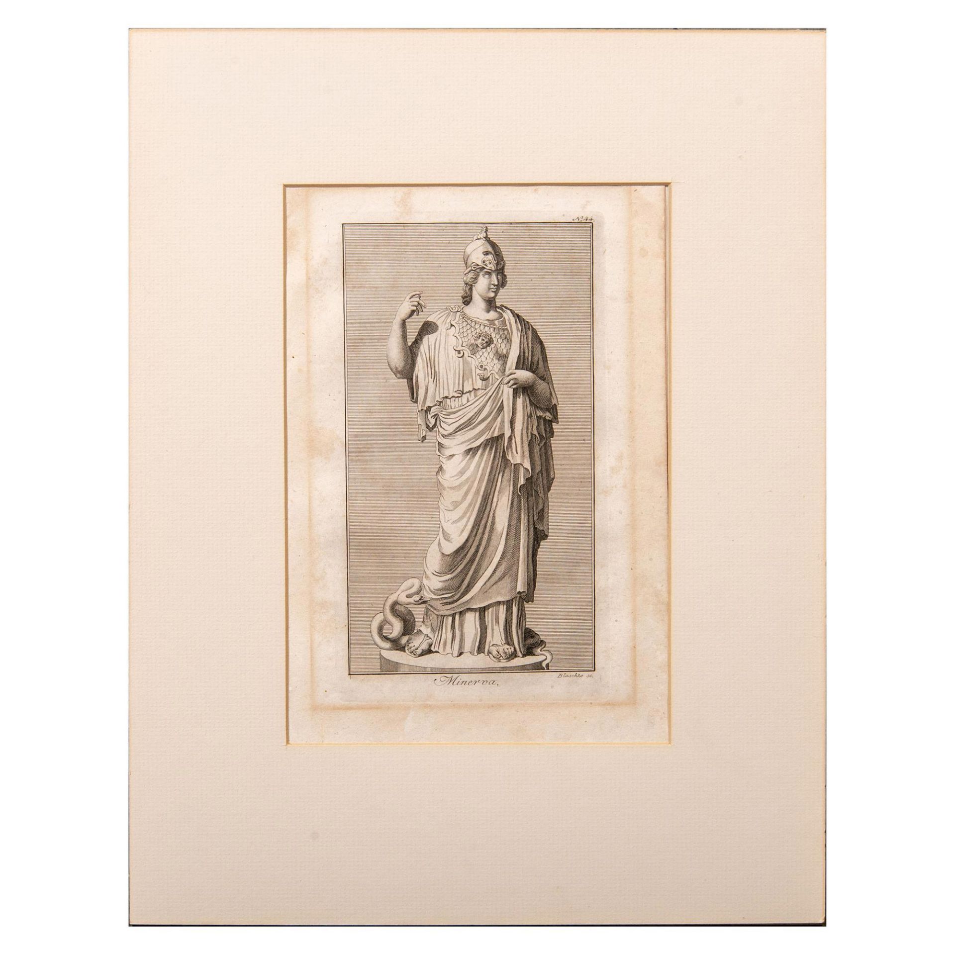 19th c. Engraved Print on Laid Paper, Minerva