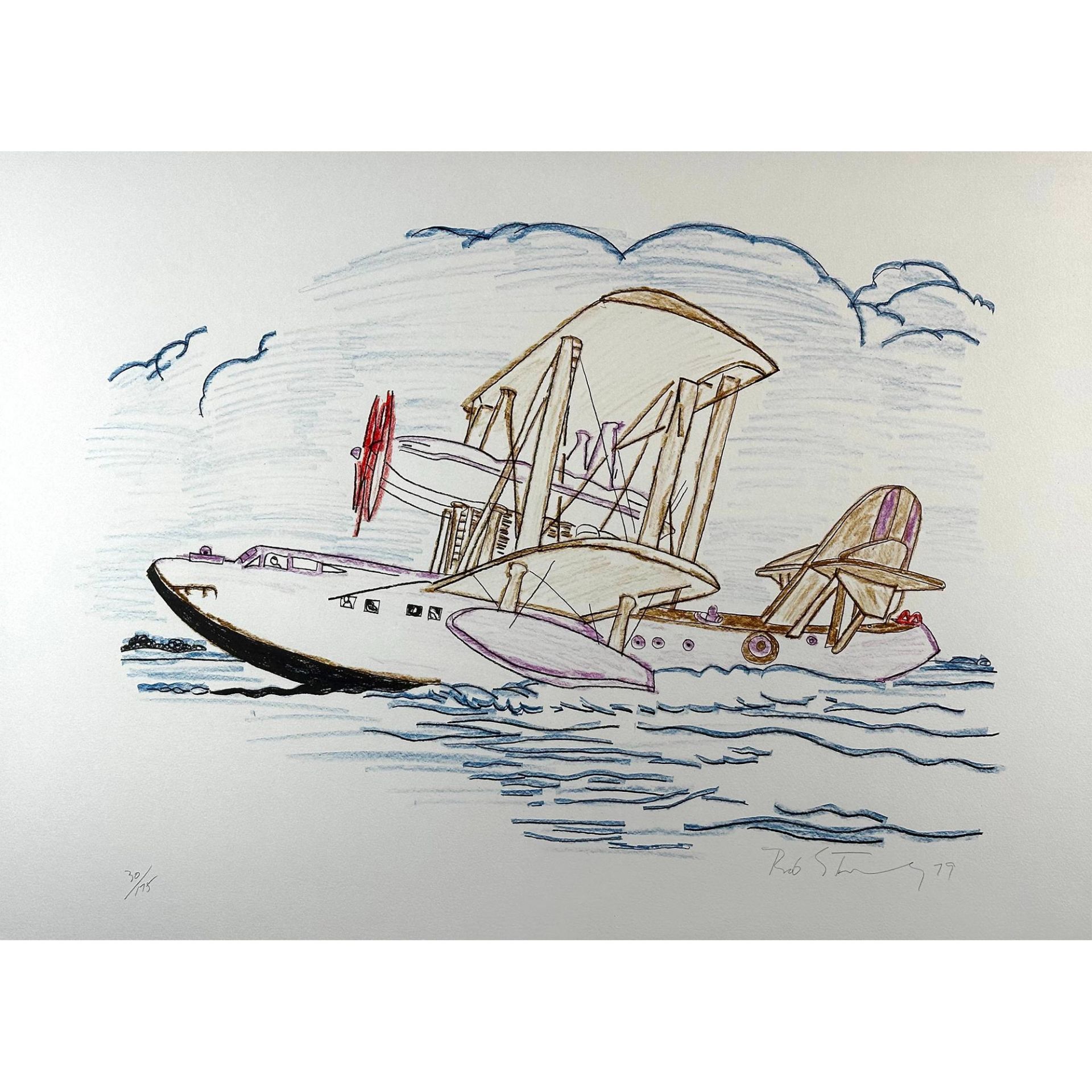 Robert Stanley (1932-1997) 3 lithographs, A Very Large Flying Boat Taking Off, signed - Image 4 of 6