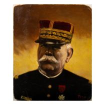 Original Oil on Board, WWI French Military General, Signed