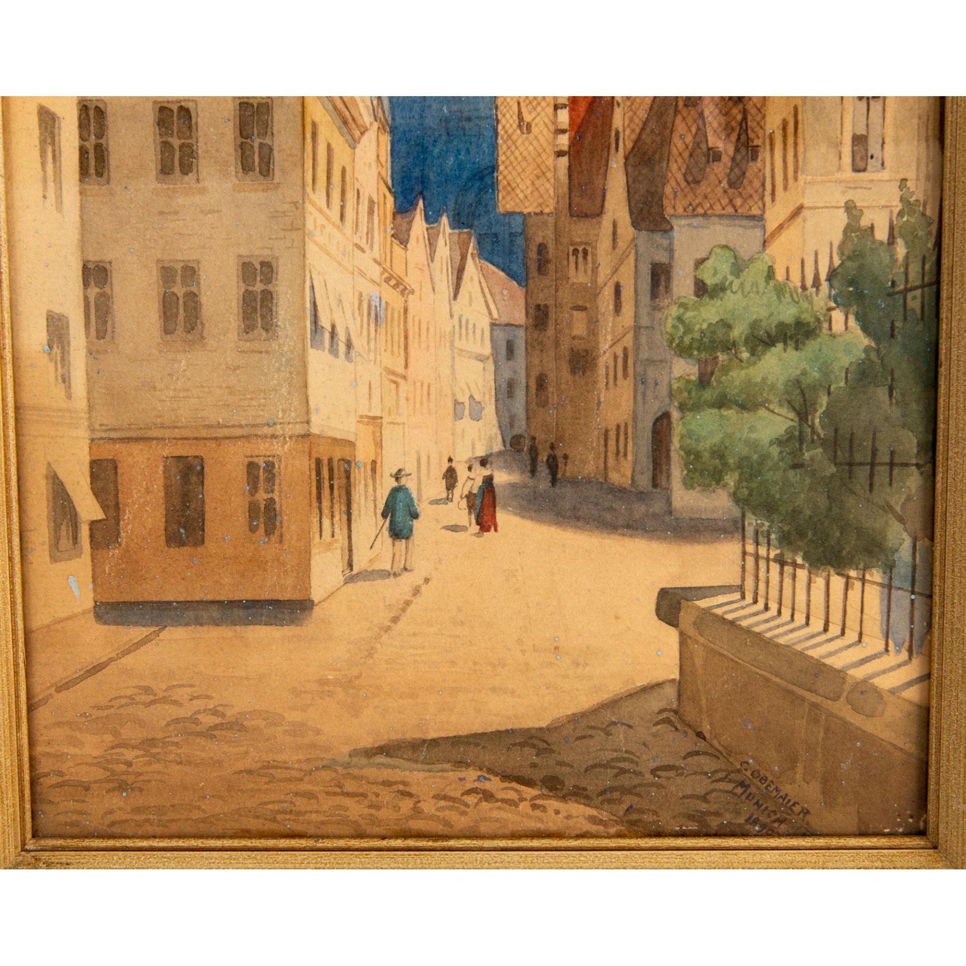 Obemaier, Original Watercolor, Hotel Obemaier Munich, Signed - Bild 3 aus 4