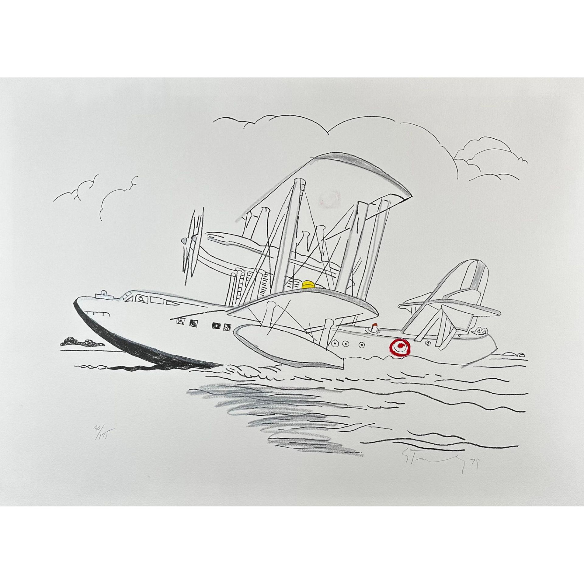 Robert Stanley (1932-1997) 3 lithographs, A Very Large Flying Boat Taking Off, signed - Image 3 of 6