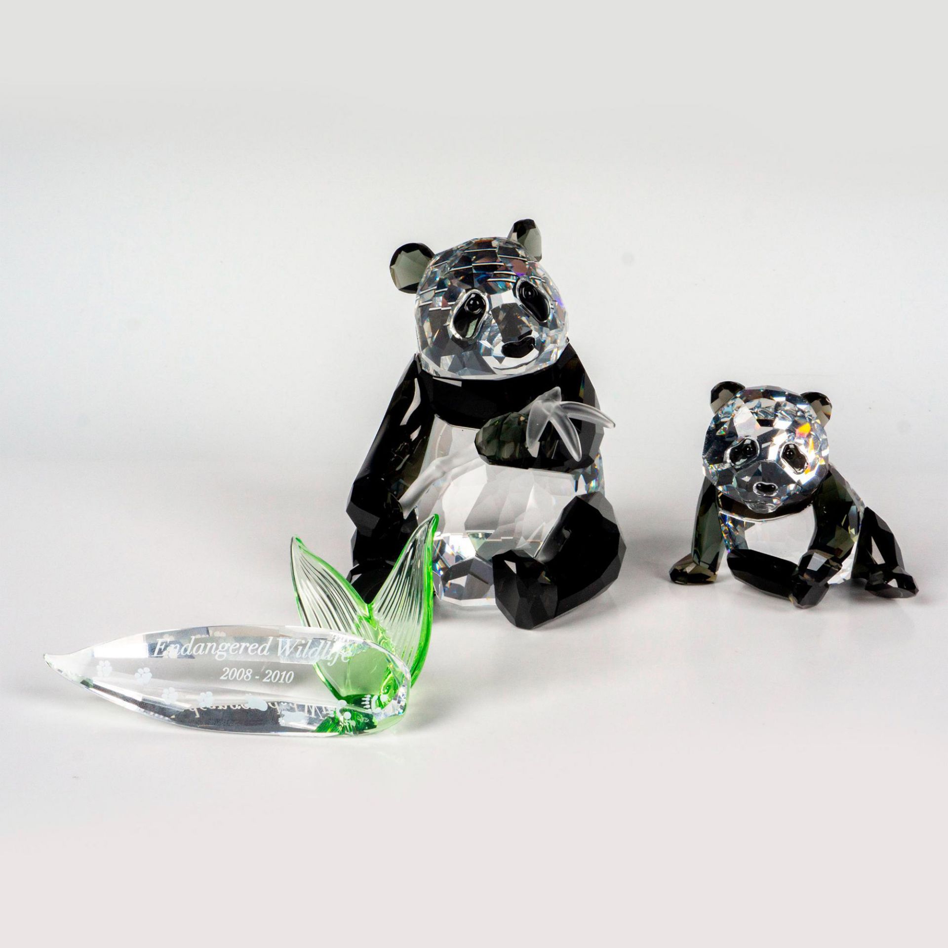 2pc Swarovski Crystal Figurines, Pandas + Plaque