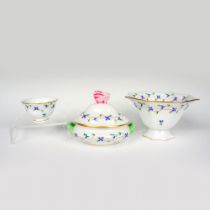 3pc Herend Porcelain Tableware, Blue Garland