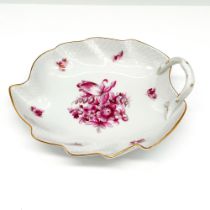 Herend Hungary Porcelain Raspberry Floral Leaf Dish