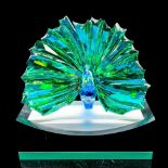 Swarovski Crystal Figurine, SCS Peacock Arya + Base