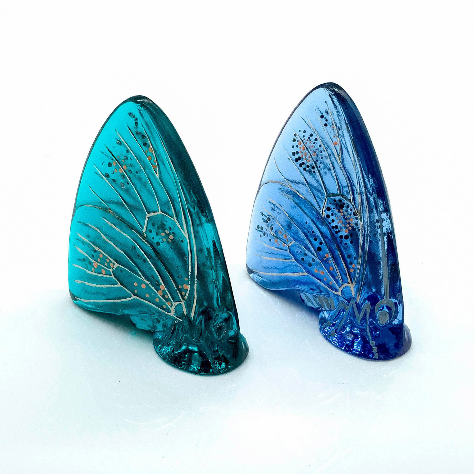 Pair of Lalique Crystal Enameled Butterfly Figurines - Image 2 of 3