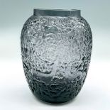 Lalique Crystal Smokey Grey Vase, Biches Deer