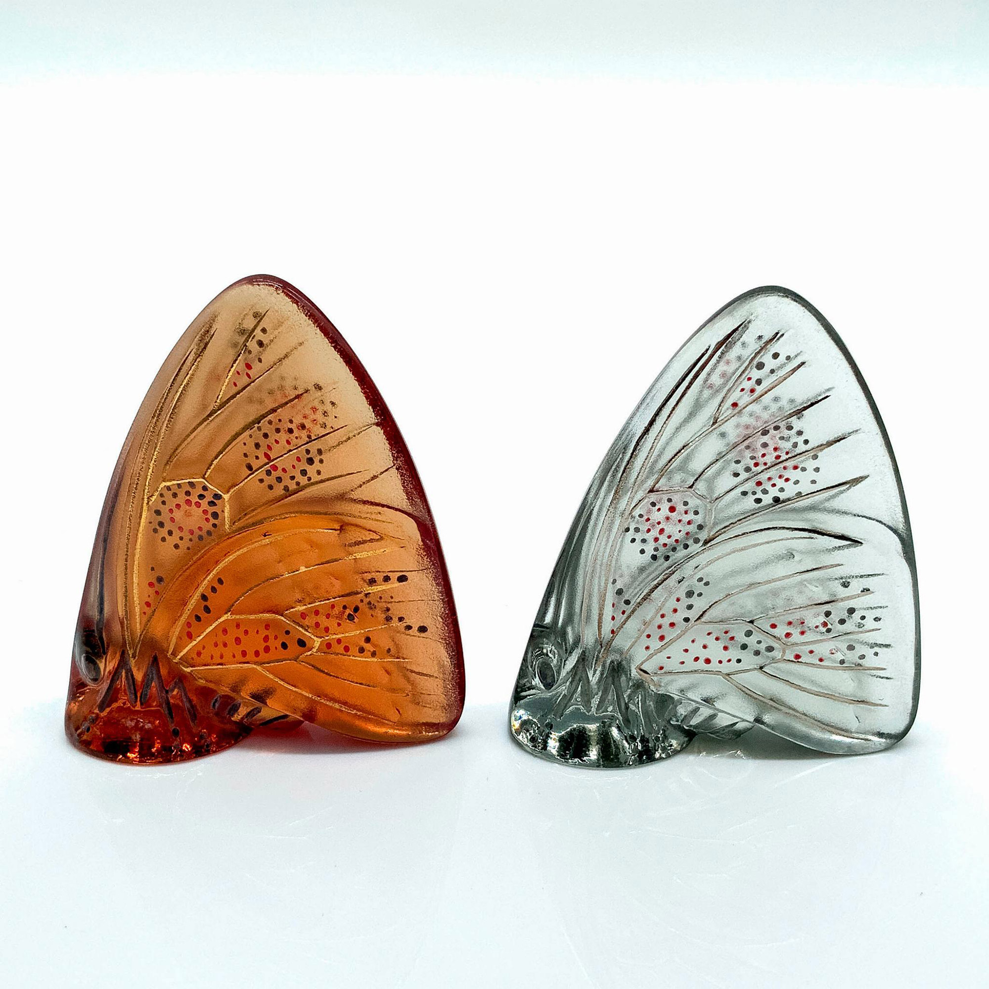 Pair of Lalique Crystal Enameled Butterfly Figurines