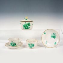 6pc Herend Porcelain Tableware, Mocha Green Flowers