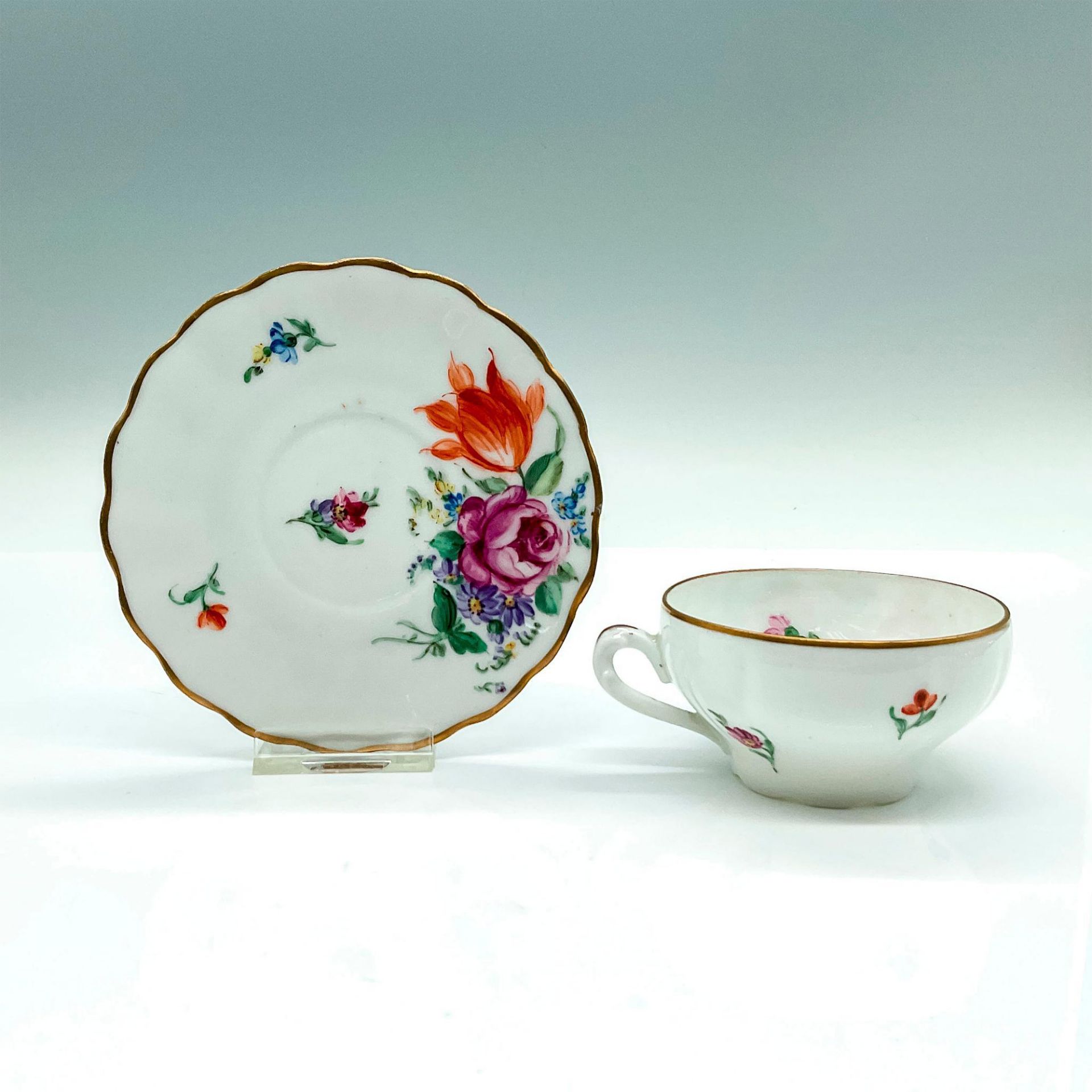 Antique KM Porcelain Floral Cup and Saucer Set - Image 2 of 4