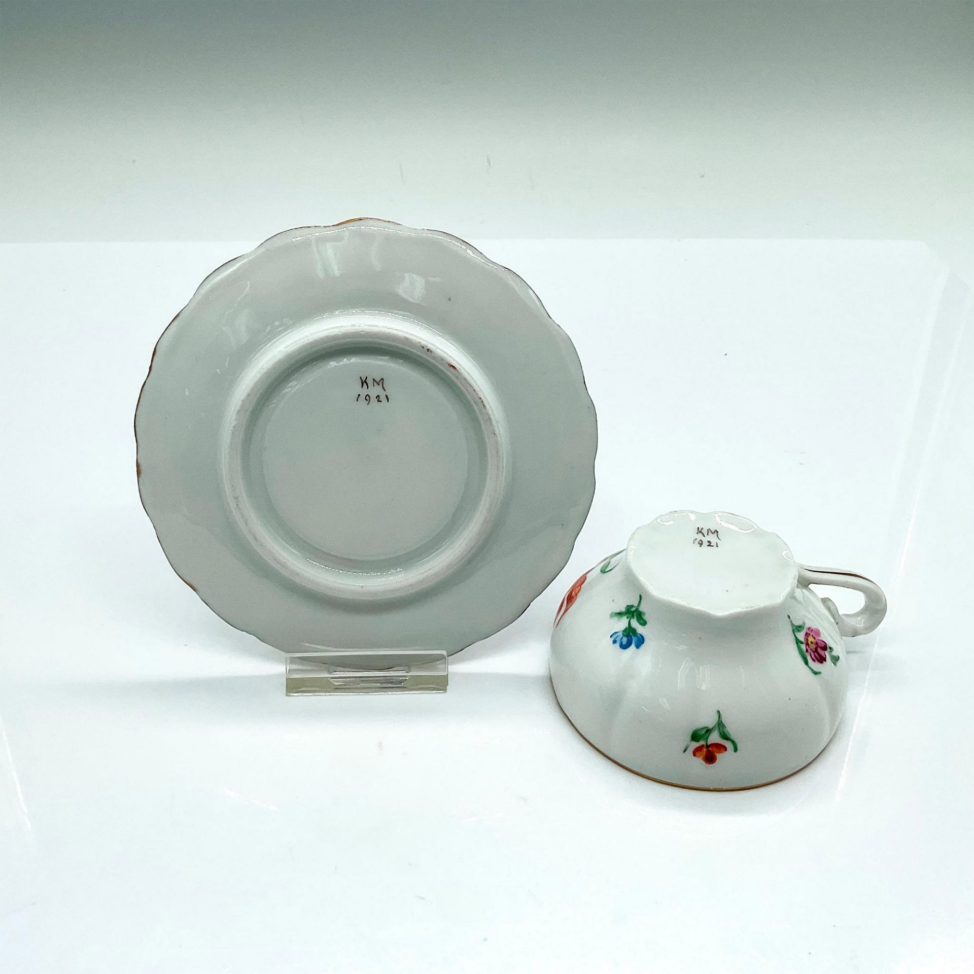 Antique KM Porcelain Floral Cup and Saucer Set - Image 4 of 4