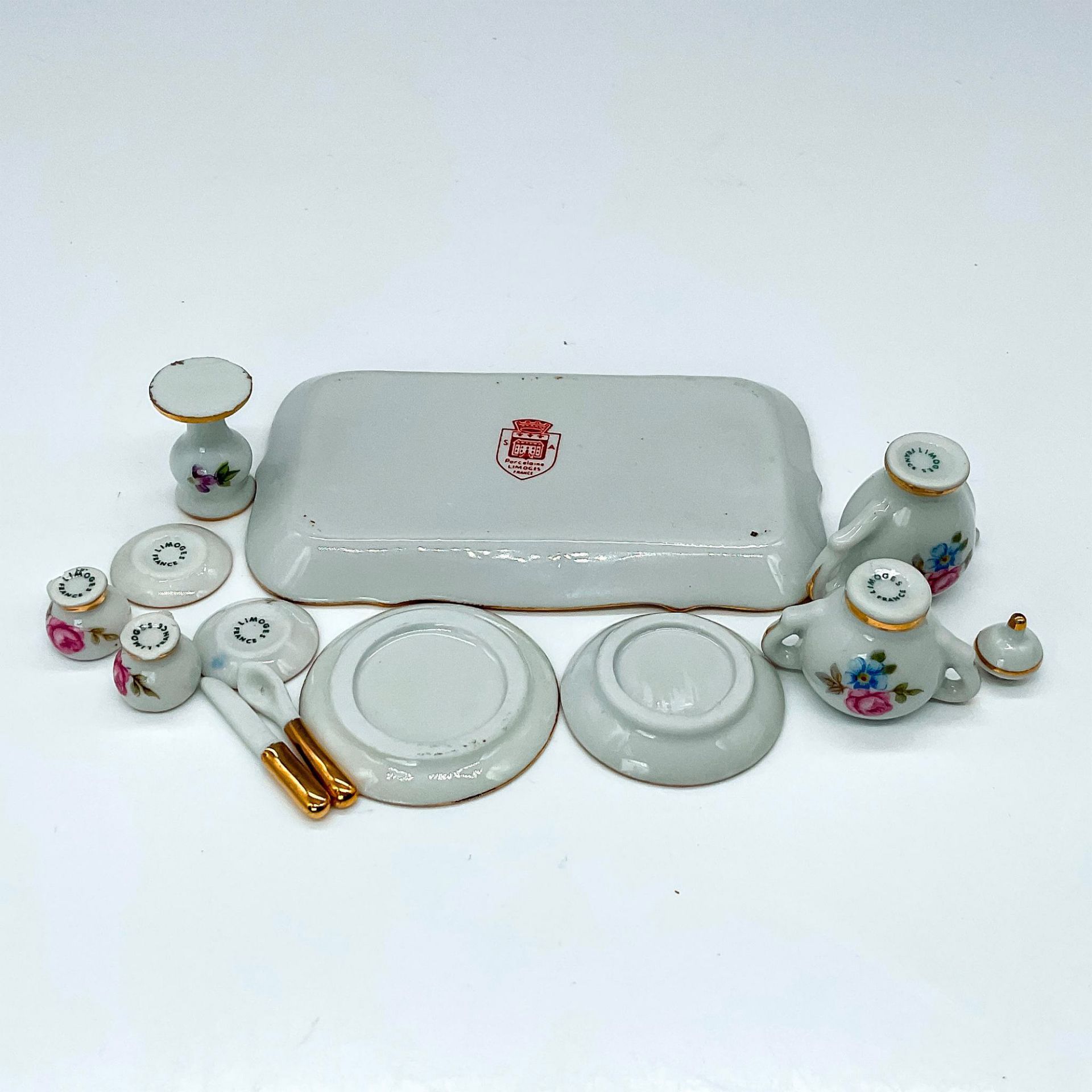 13pc SA Porcelaine Limoges Dollhouse Miniature Tea Set - Bild 3 aus 3