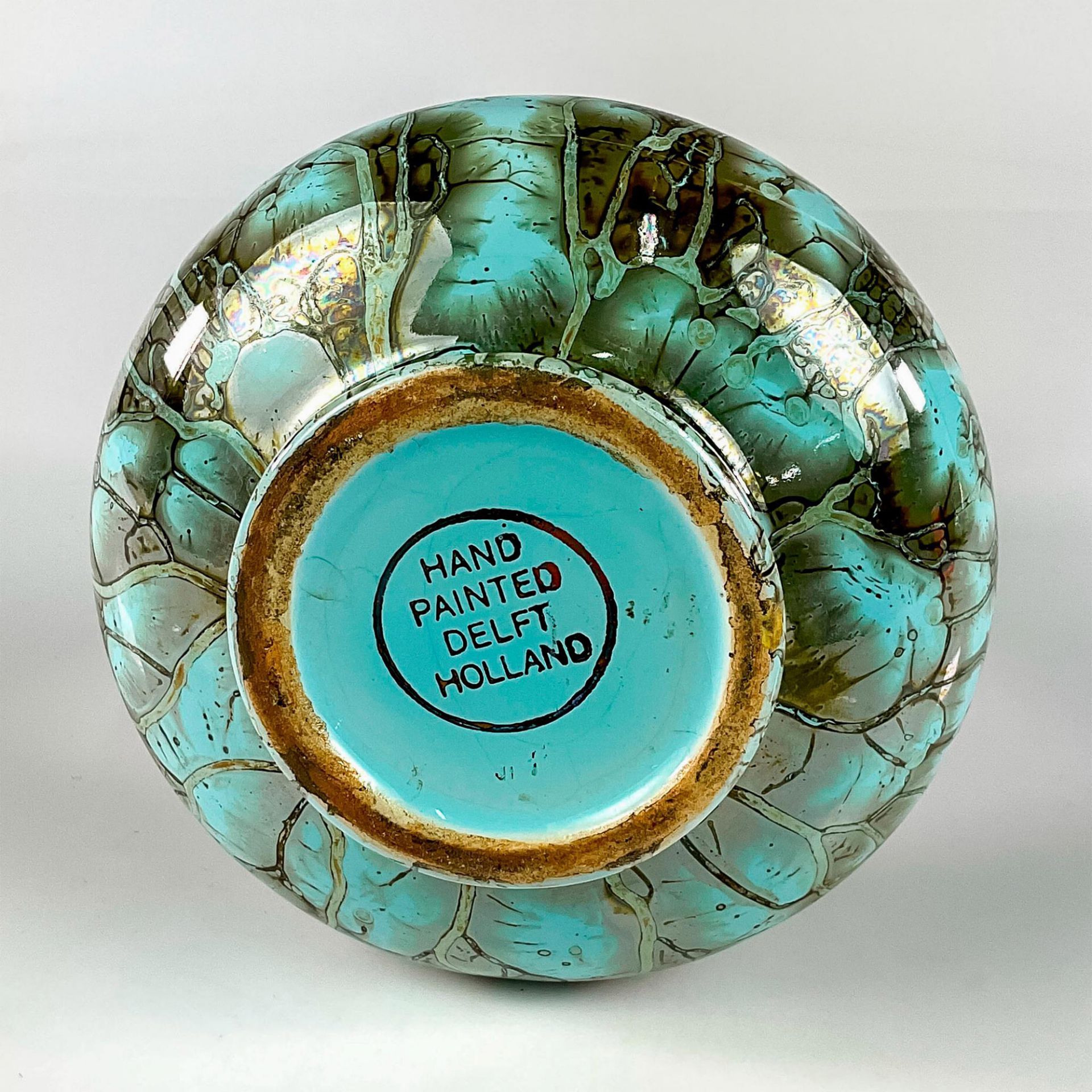 Mid-Century Modern Delft Brass Accent Marbled Glaze Vase - Bild 3 aus 3