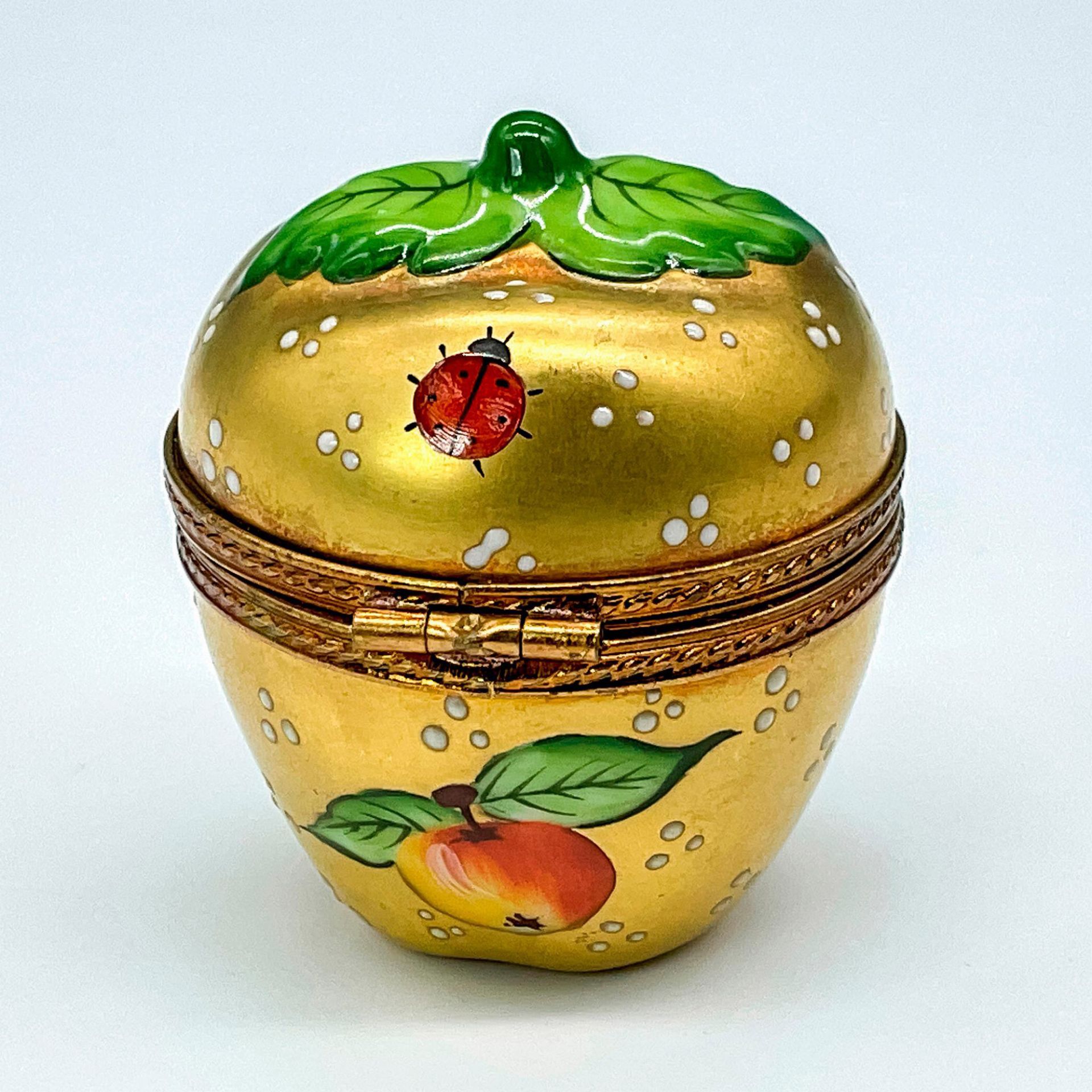 Vintage H. Stern Limoges Porcelain Apple-Shaped Gold Box - Image 2 of 3