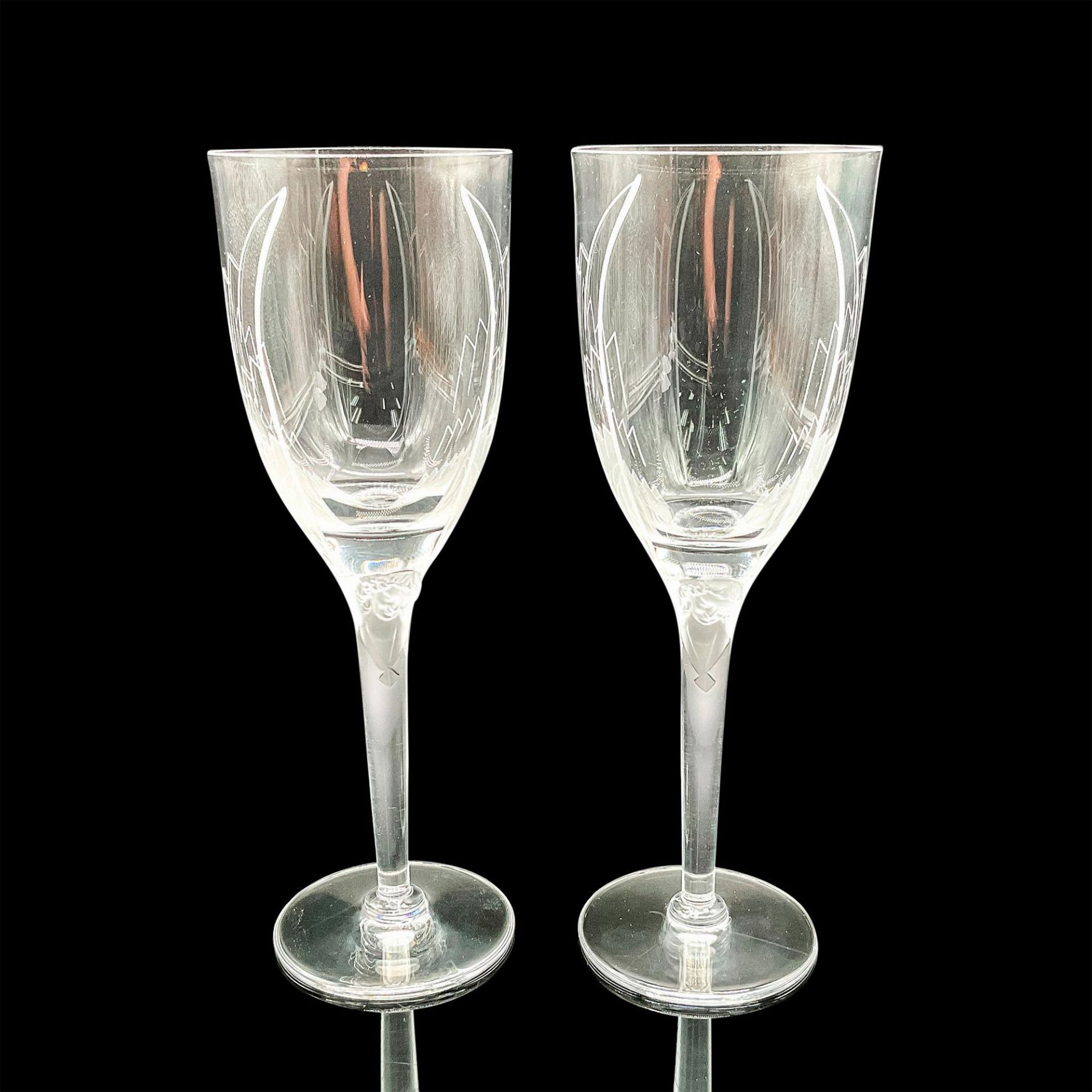 2pc Lalique Crystal Toasting Champagne Flutes, Ange Pattern