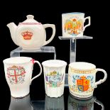 5pc Teapot, Mugs and Cup, Commemorative Variety