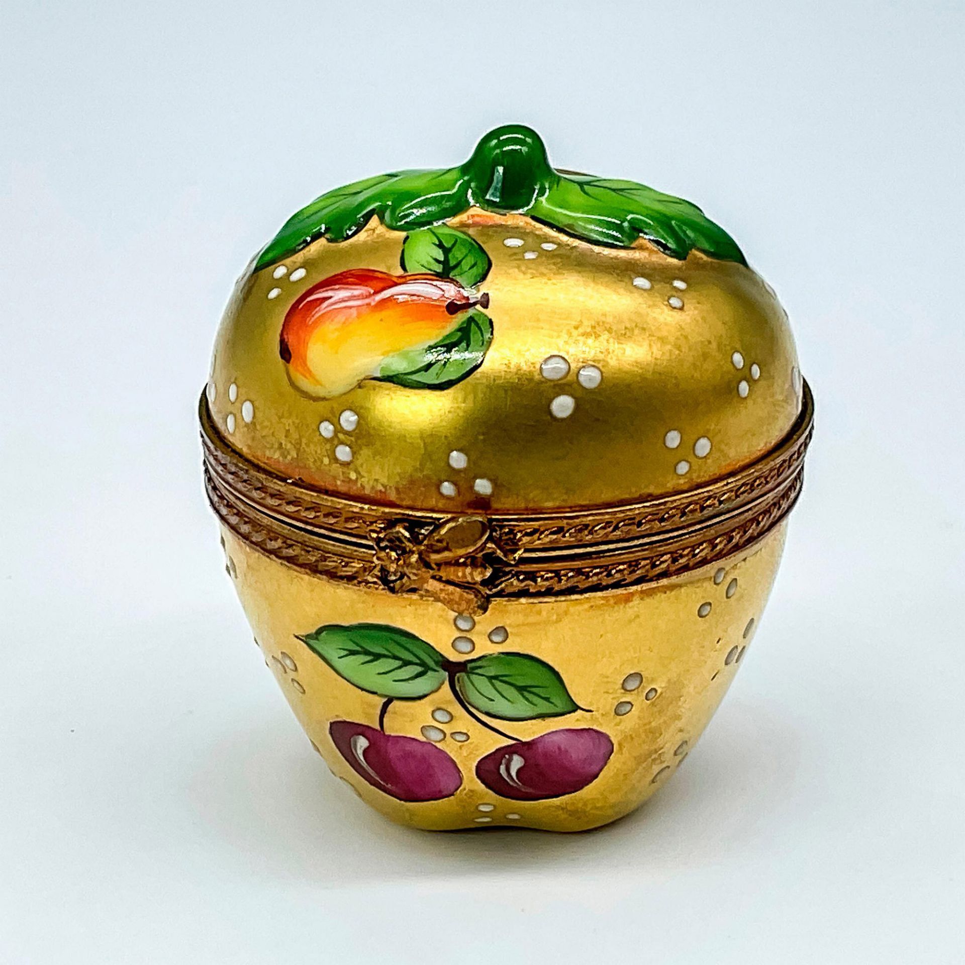 Vintage H. Stern Limoges Porcelain Apple-Shaped Gold Box