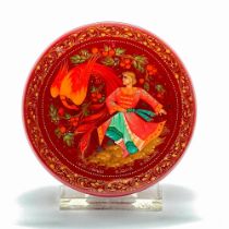 Round Russian Red Lacquer Box, Fire Bird