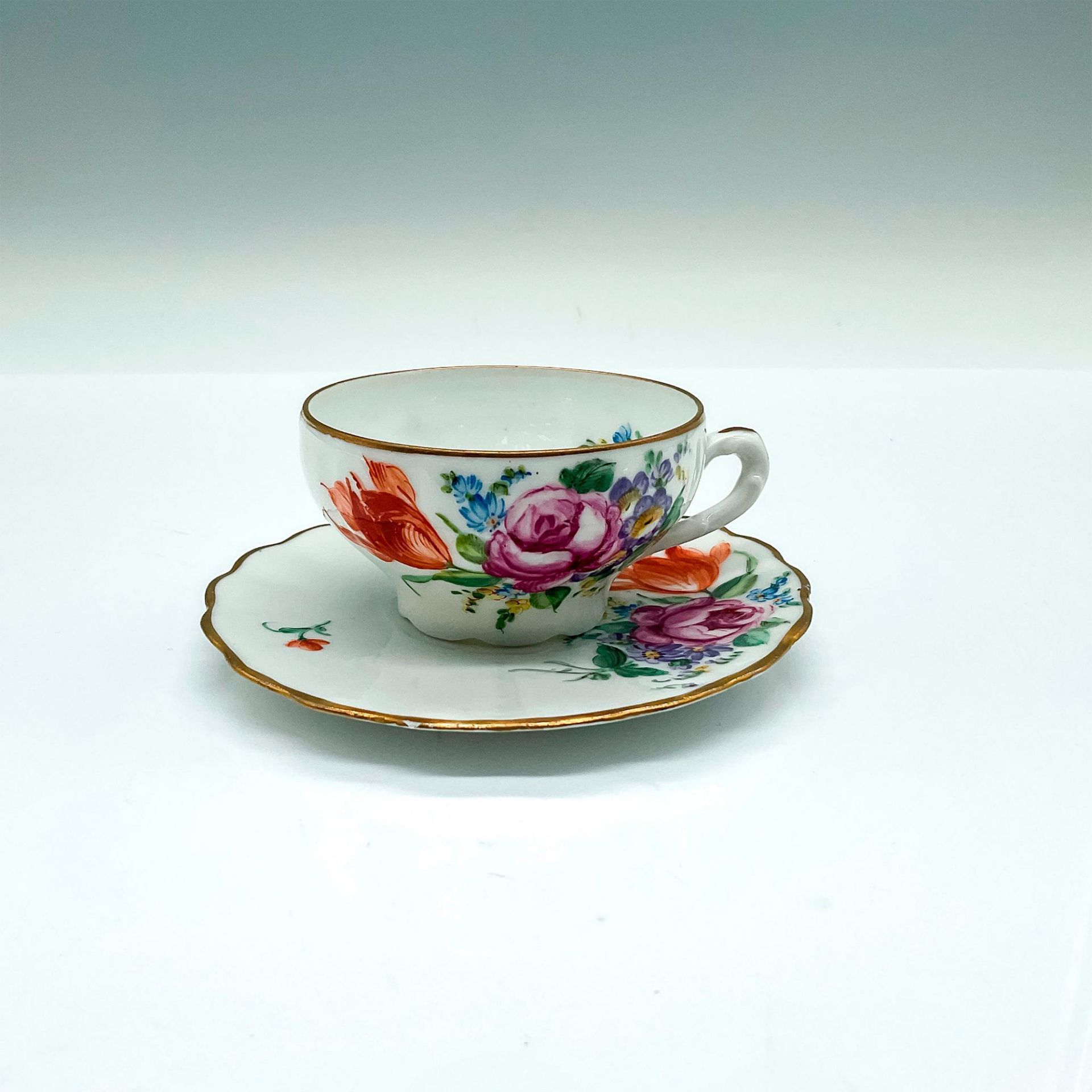 Antique KM Porcelain Floral Cup and Saucer Set