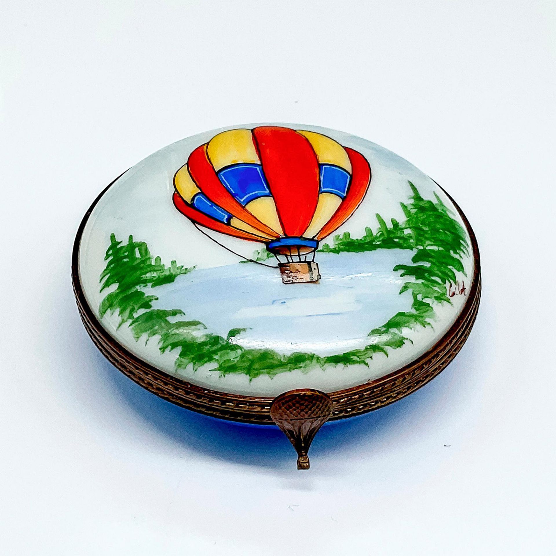 Limoges Peint Maint Porcelain Trinket Box, Hot Air Balloon - Bild 4 aus 4