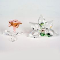 2pc Swarovski Crystal Figurines, Desert Rose + Orchid Flower