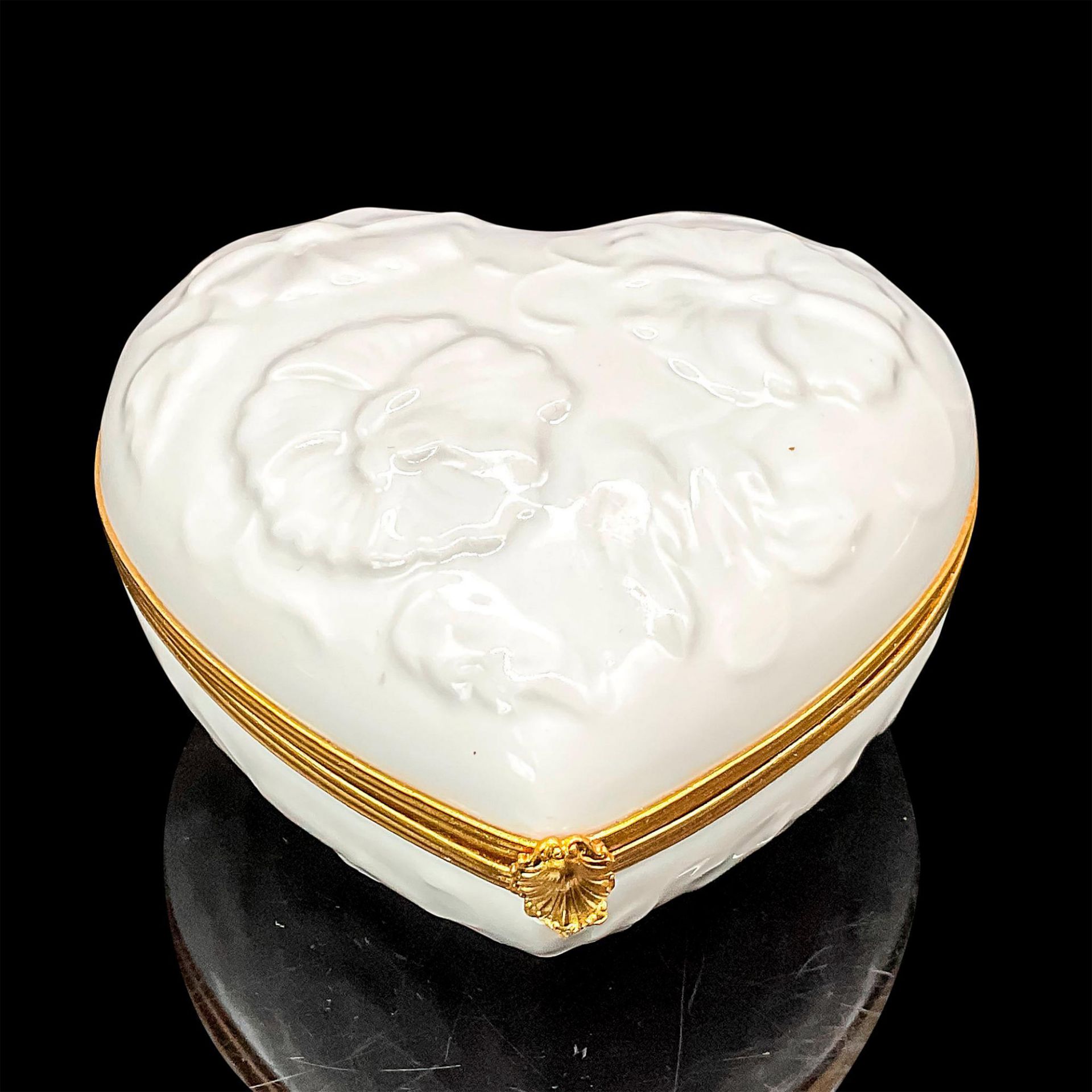 Chamart Limoges Porcelain Heart Box, White and Gold