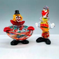 2pc Murano Art Glass Clown Ashtray and Figurines