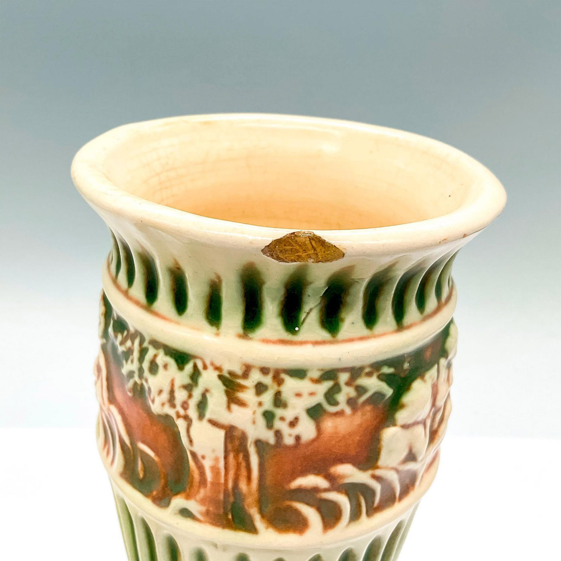 2pc Roseville Pottery Vase and Bowl, Donatello - Image 4 of 5