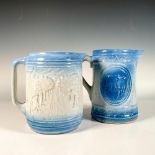 2pc Antique Blue & White Stoneware Pitchers