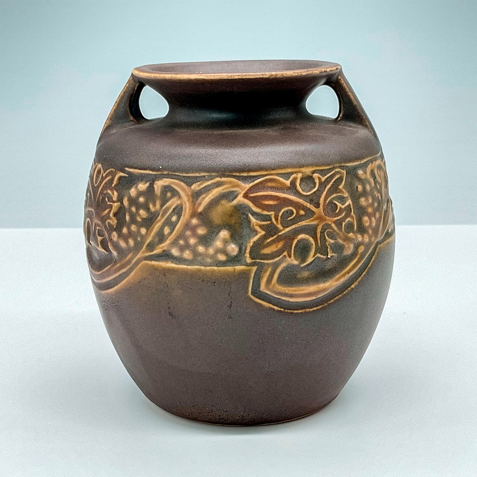 Vintage Rosecraft Roseville Ceramic Vase Brown Flower