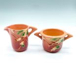 2pc Roseville Pink Snowberry Sugar Bowl and Creamer