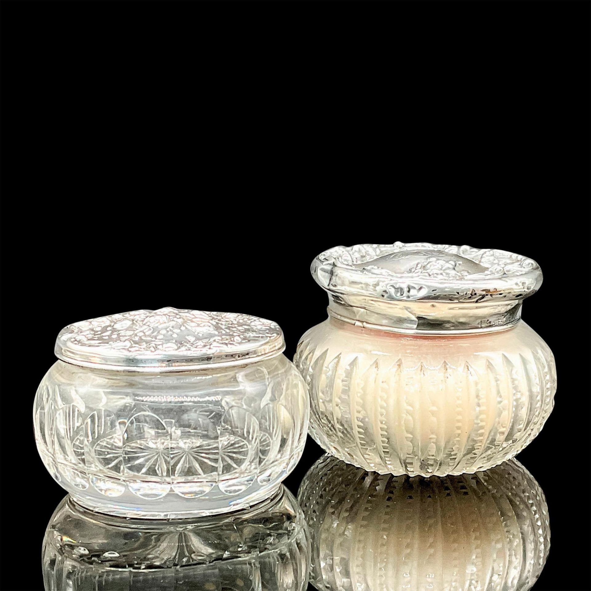 2pc Vintage Crystal and Gorham Silver Powder Jars