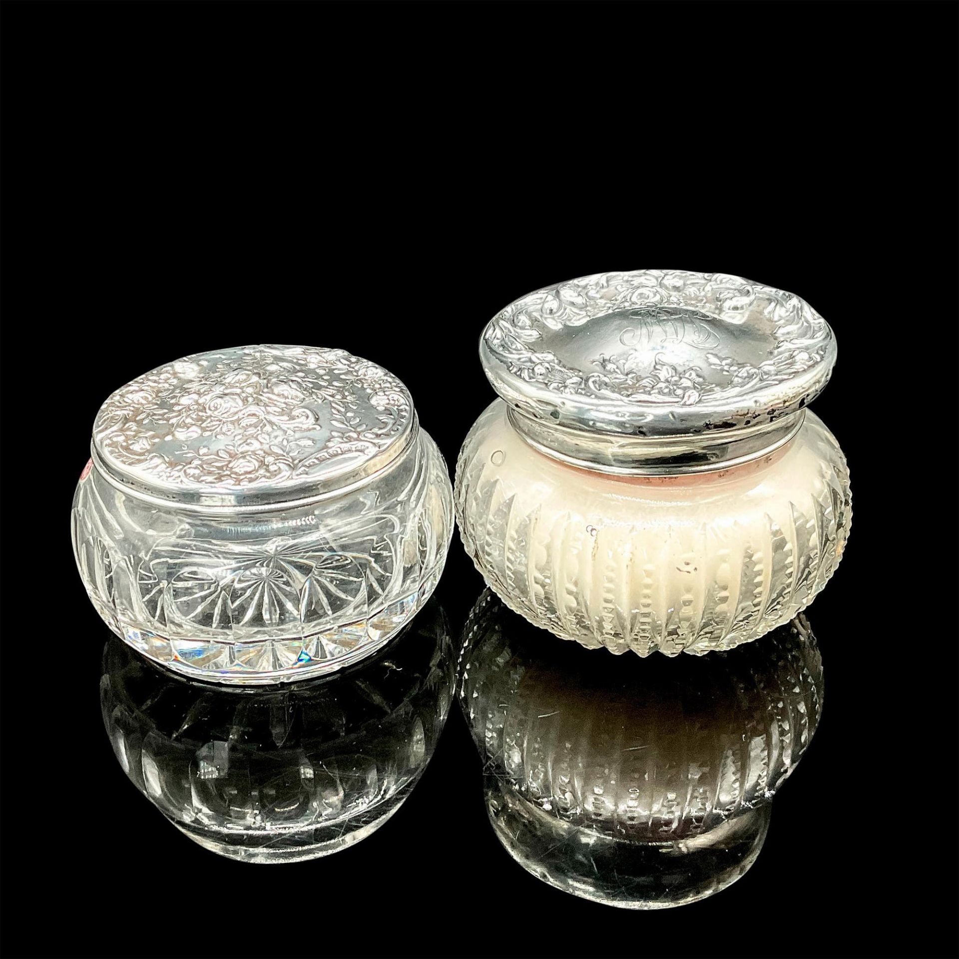 2pc Vintage Crystal and Gorham Silver Powder Jars - Image 2 of 4