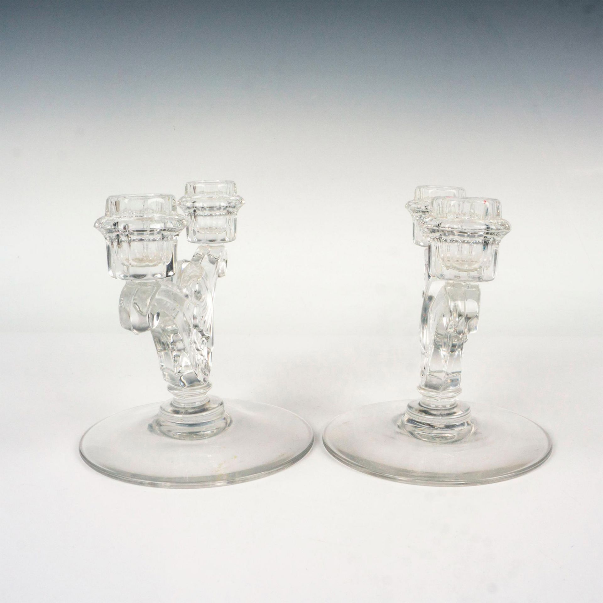 Pair of Heisey Double Candlestick Holders, Fern - Image 2 of 3