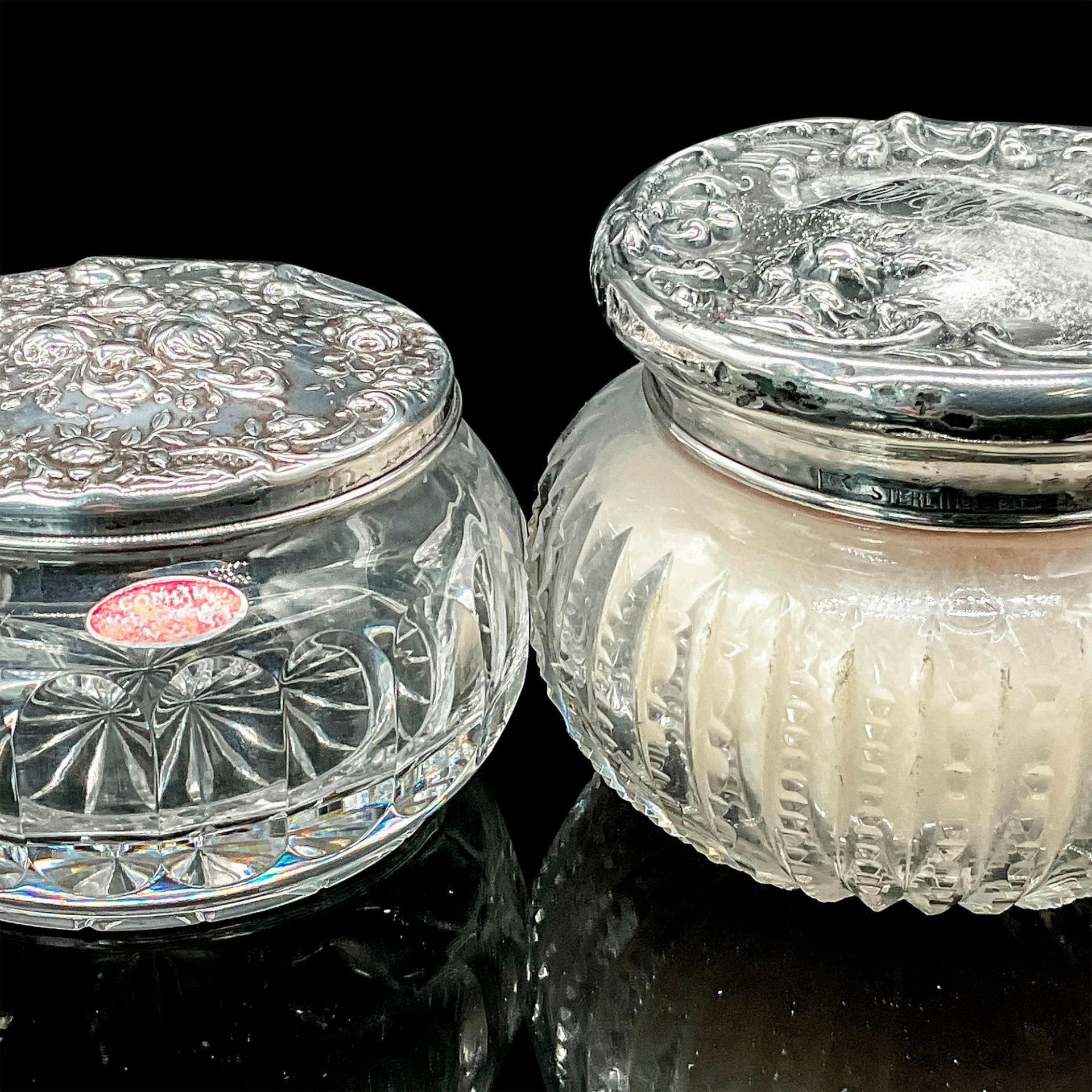 2pc Vintage Crystal and Gorham Silver Powder Jars - Image 4 of 4