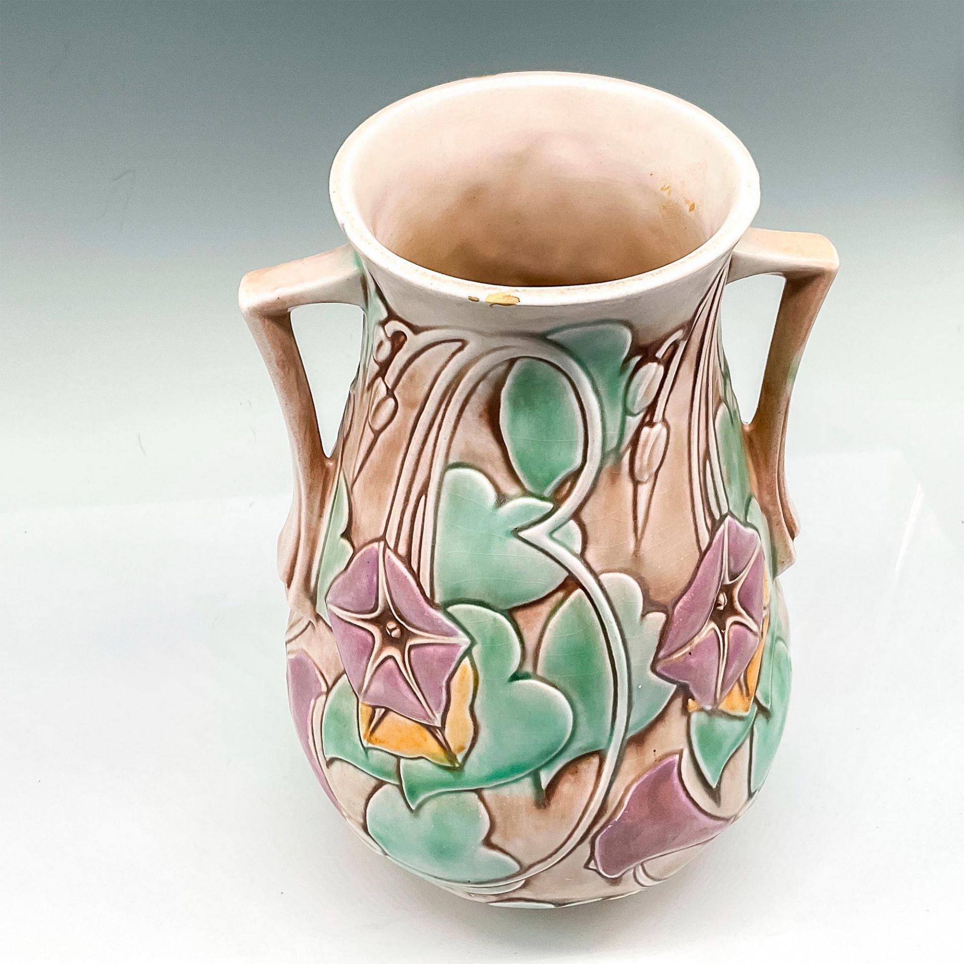 Roseville Pottery Double Handled Vase, Morning Glory - Image 3 of 4