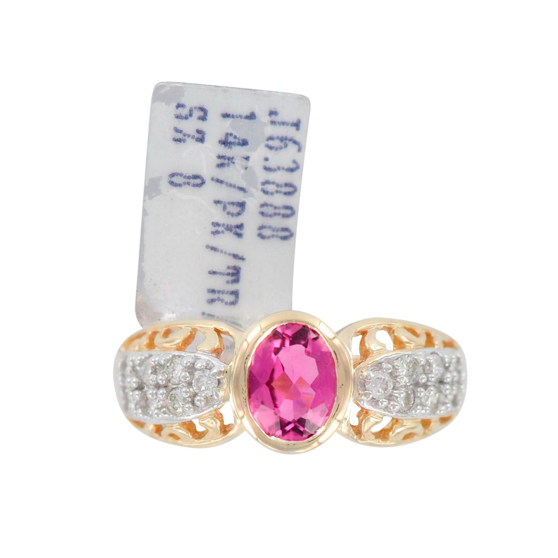 14K Yellow Gold Diamonds and Rubellite Ring