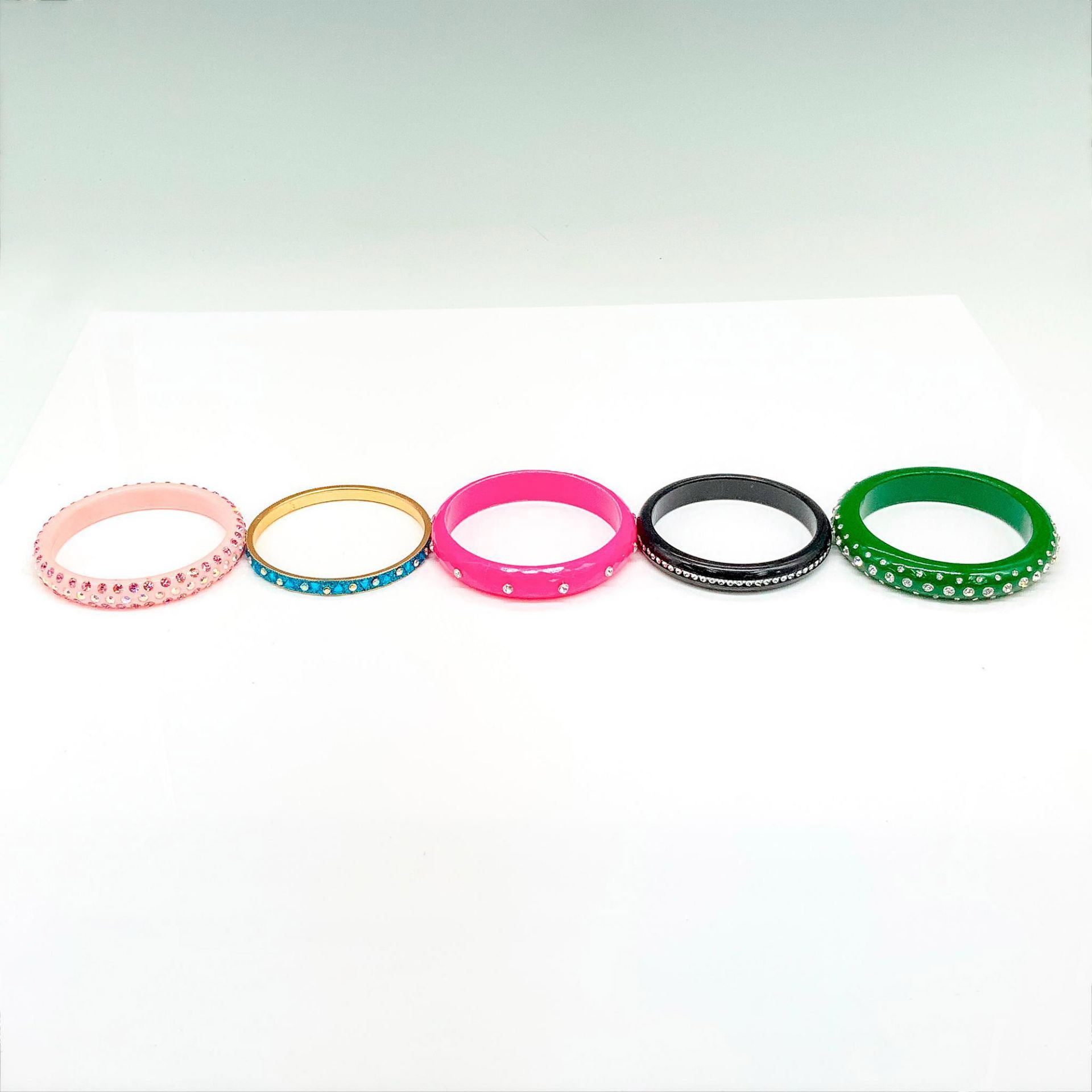 Lot of 5 Colorful Plastic and Rhinestone Bangle Bracelets - Image 3 of 3