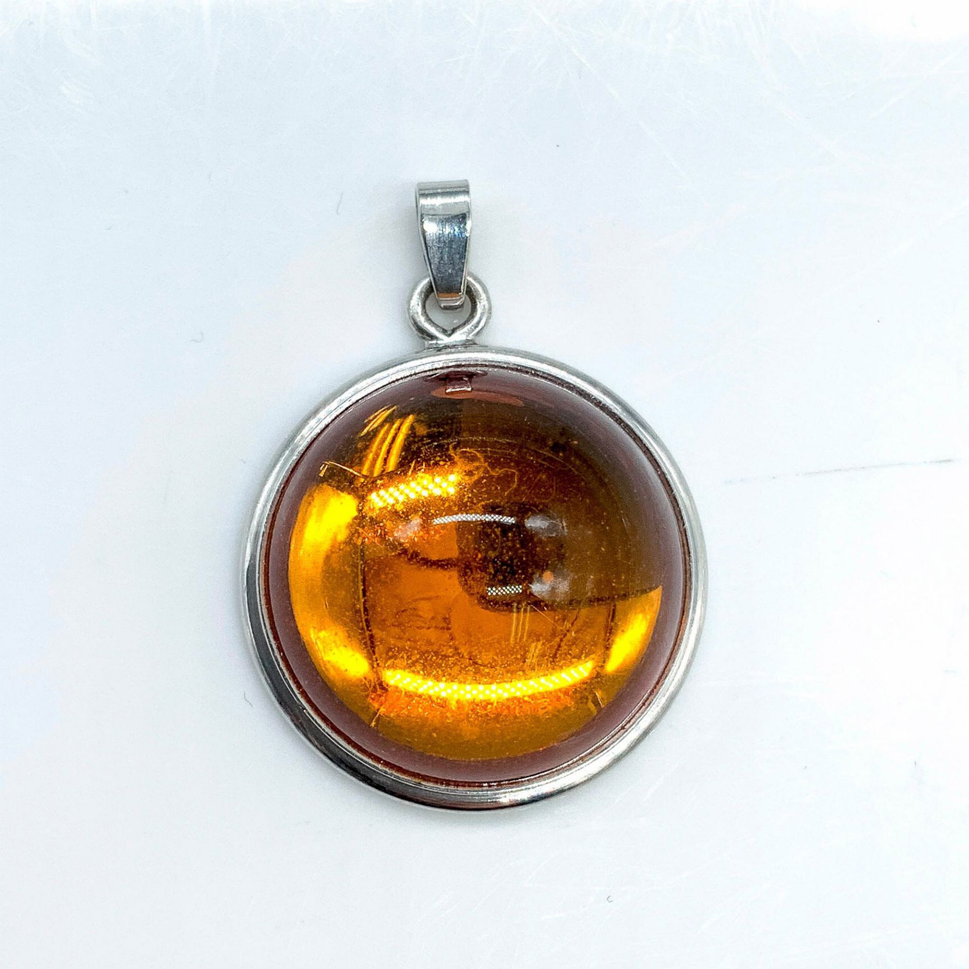 Lalique Sterling Silver Orange Cabochon Pendant