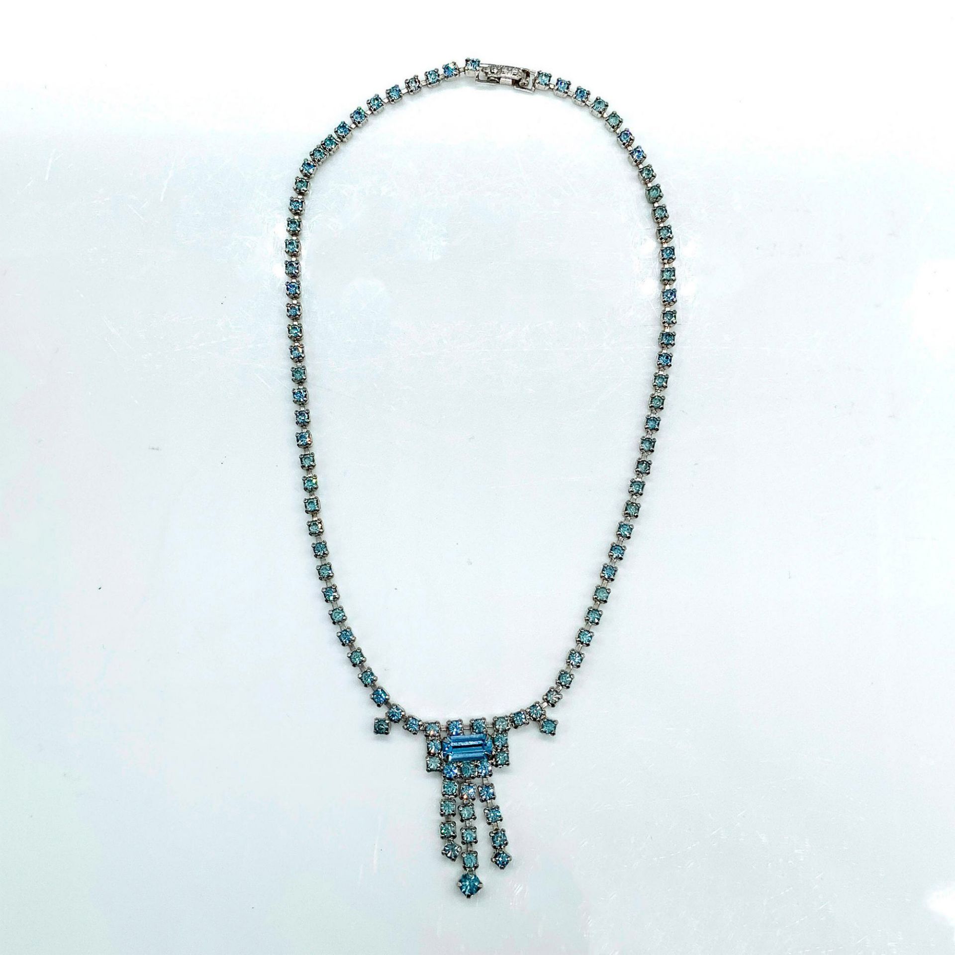 Art Deco Blue Rhinestone Necklace - Image 2 of 2