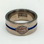 Harley Davidson Blue Stripe Titanium & Sterling Silver Ring