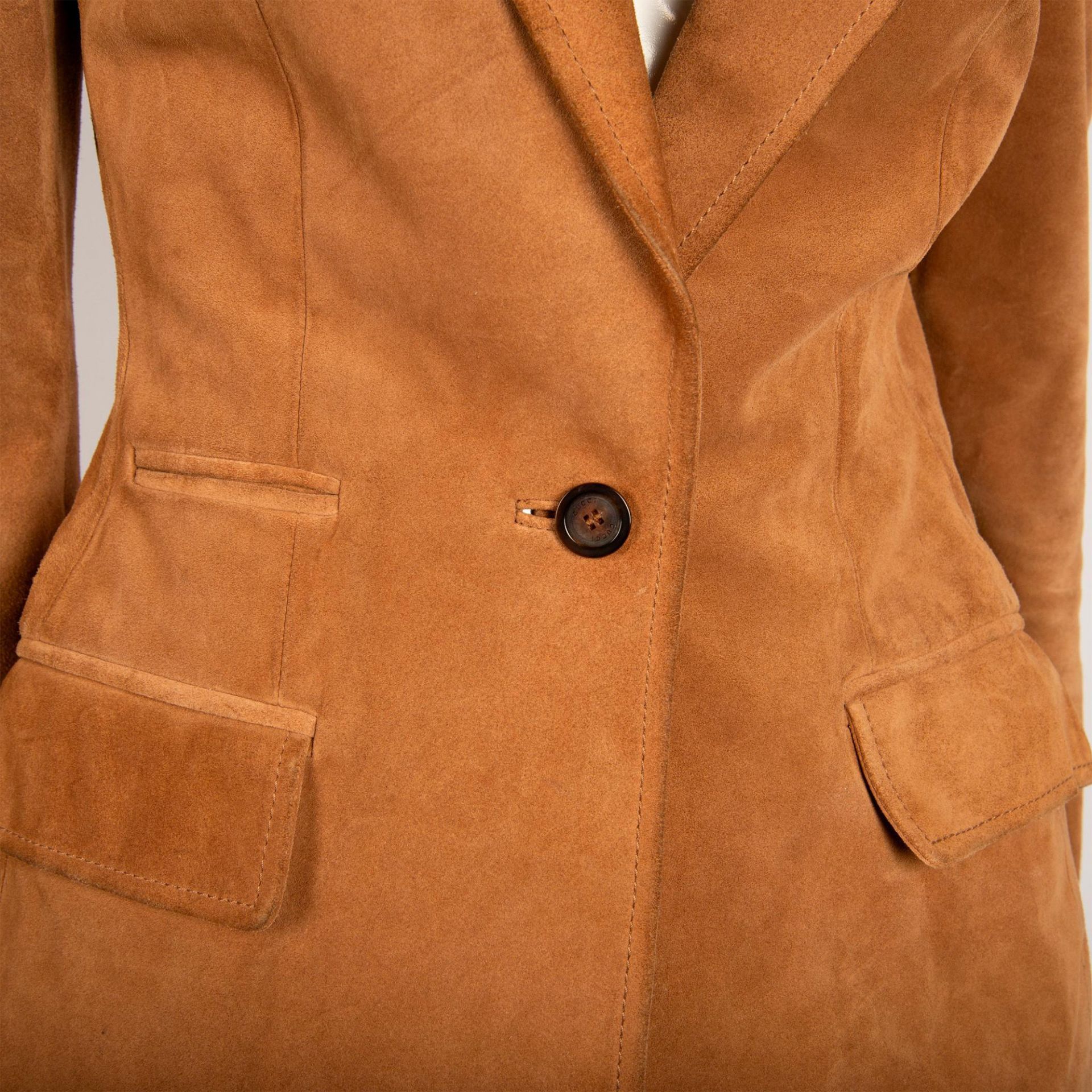 Original Gucci Italy Suede Camel Brown Jacket, Woman Small - Bild 2 aus 6