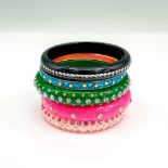 Lot of 5 Colorful Plastic and Rhinestone Bangle Bracelets