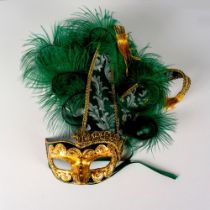 Venetian Domino Mask, Green Feathers