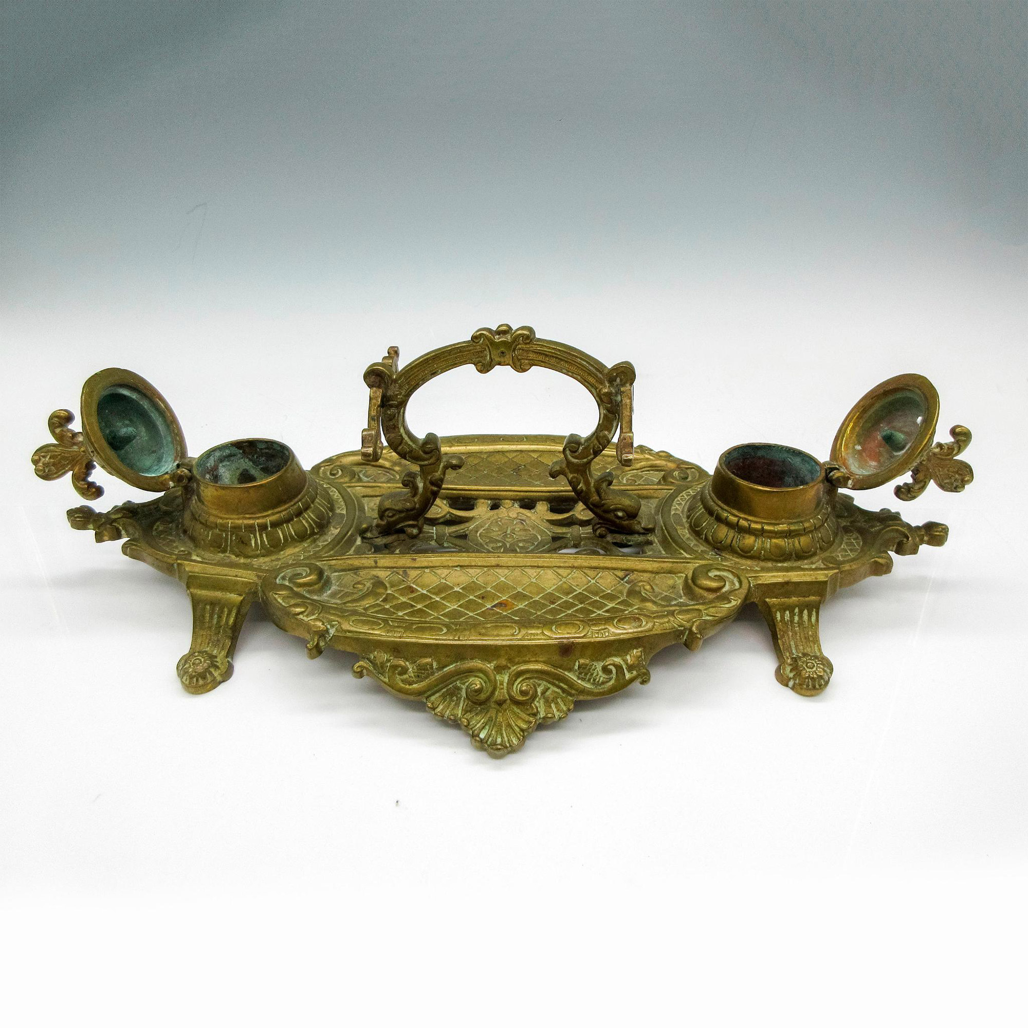 Victorian French Style Brass Double Inkwell - Image 2 of 4