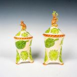 Pair of American Atelier Lidded Canisters, Monkey