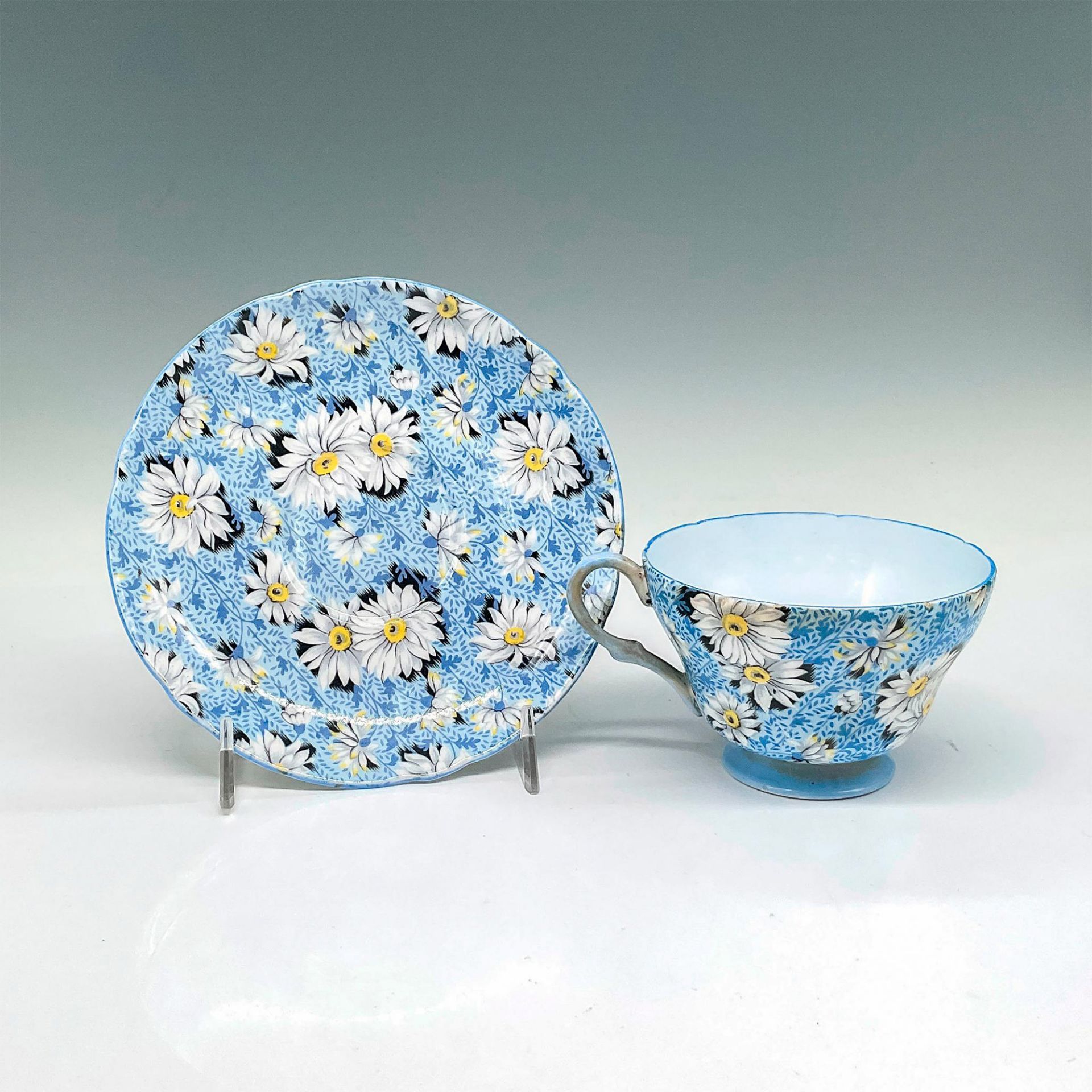 2pc Shelley Bone China Teacup and Saucer, Blue Daisy - Bild 2 aus 3