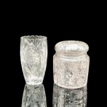 2pc Vintage Cut Crystal Vase and Lidded Ginger Jar