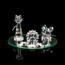 Swarovski Crystal Figures + Base, Cat, Mouse, Hedgehog